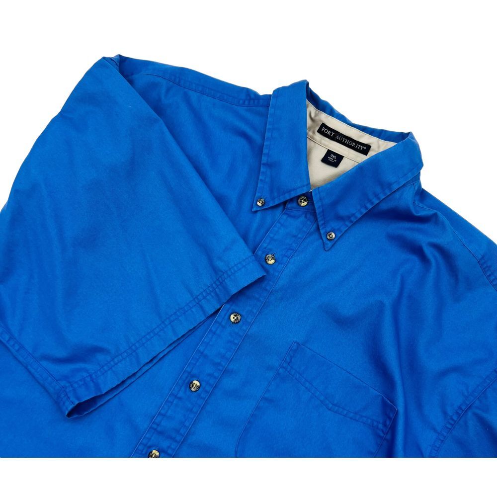 Port Authority Men's Blue Button Front Cotton Short Sleeve Shirt Size‎ 3XL